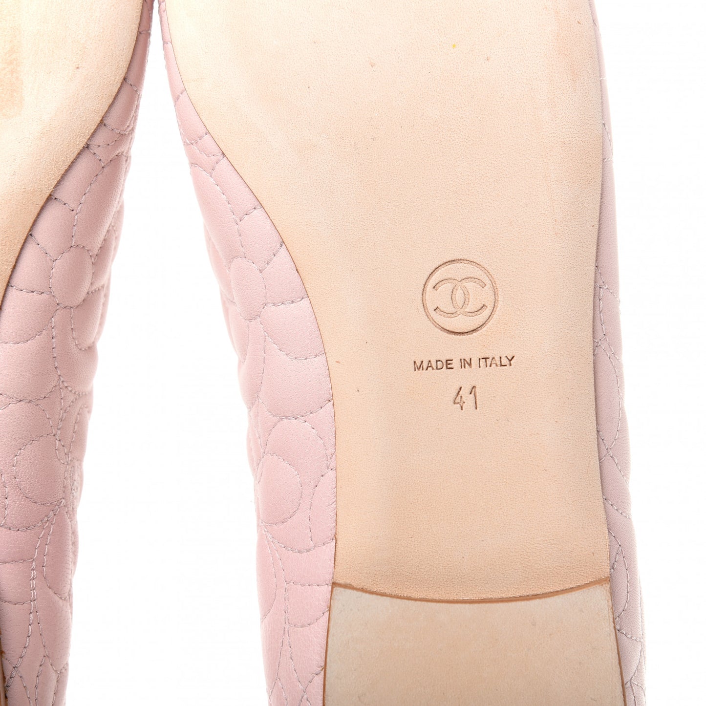 Lambskin Camellia Embroidered CC Ballerina Flats 41 Light Pink