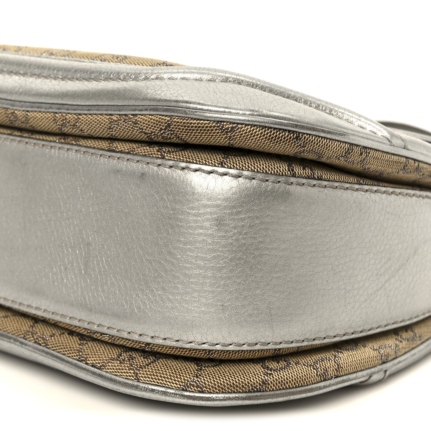 Monogram Metallic Calfskin Medium New Bamboo Top Handle Bag Silver Beige