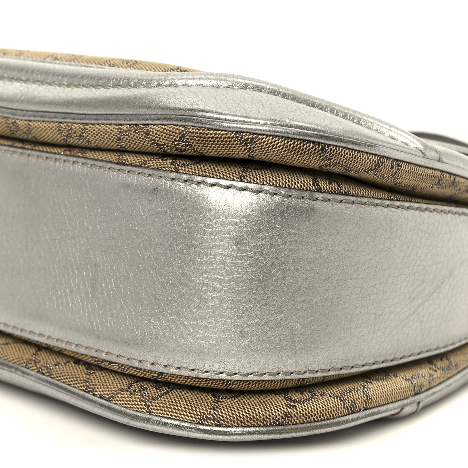 Gucci Monogram Metallic Calfskin Medium New Bamboo Top Handle Bag Silver Beige 11 of 11