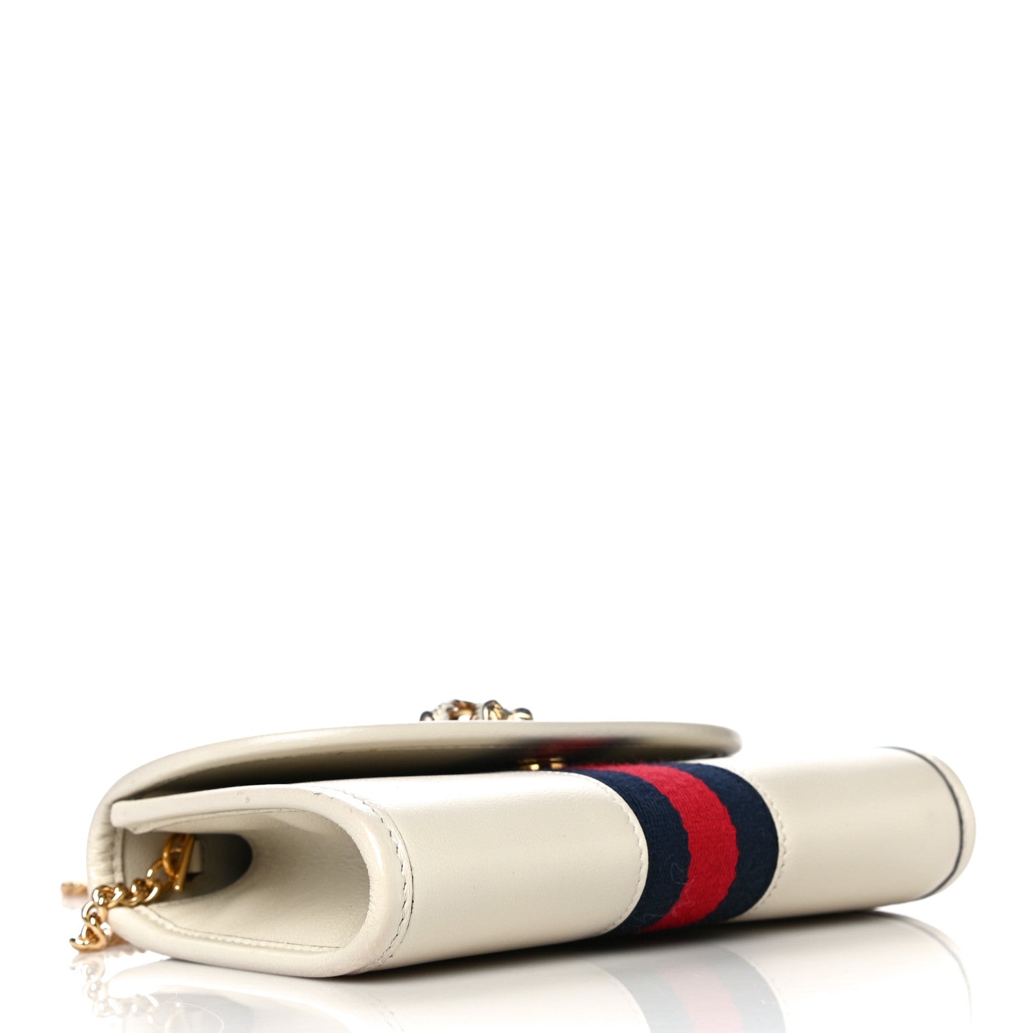 Gucci Textured Calfskin Web Mini Rajah Slim Flap Shoulder Bag Mystic White 4 of 12