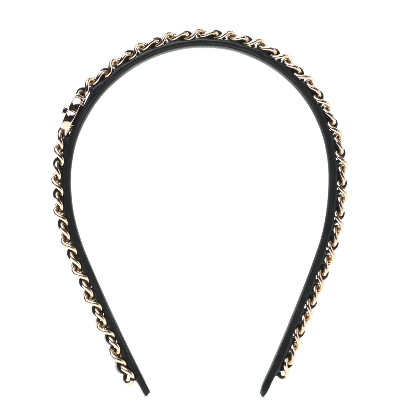 Metal Lambskin CC Turnlock Chain Headband Gold Black