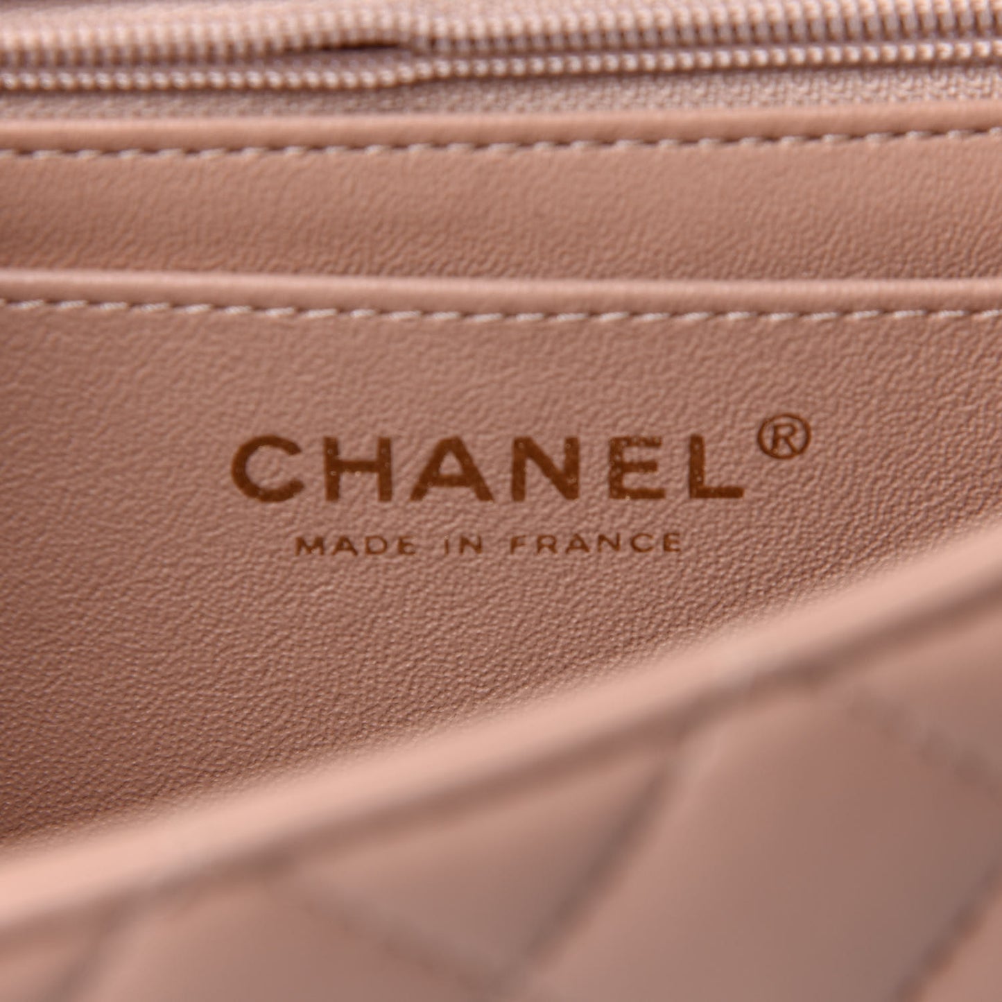 Lambskin Quilted Mini Top Handle Rectangular Flap Beige
