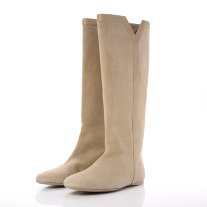 Saint Laurent Suede Knee High Flat Boots 41 Beige 3 of 13