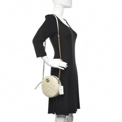 Gucci Calfskin Matelasse Mini GG Marmont Round Shoulder Bag White 2 of 10