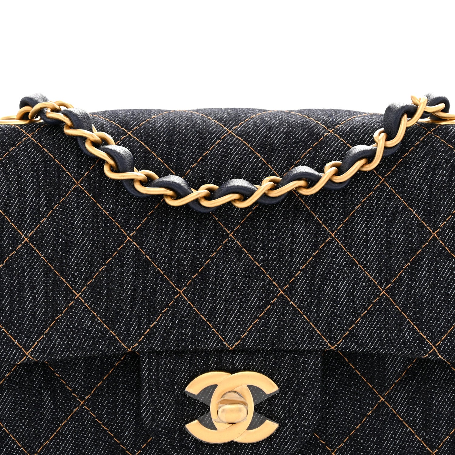 Chanel Denim Quilted Mini Rectangular Flap Dark Blue Orange 8 of 11