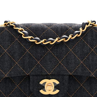 Chanel Denim Quilted Mini Rectangular Flap Dark Blue Orange 8 of 11