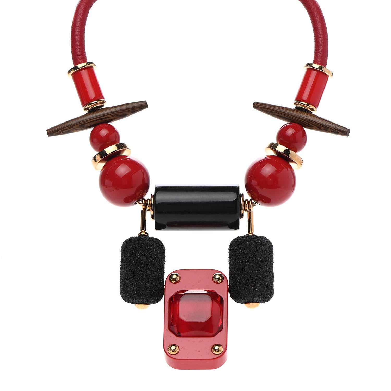 Louis Vuitton Resin Wood Crystal Inventeur Necklace Red 1 of 7