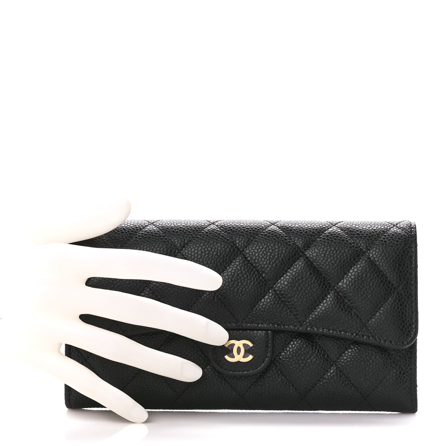 Caviar Quilted Large Gusset Flap Wallet Black