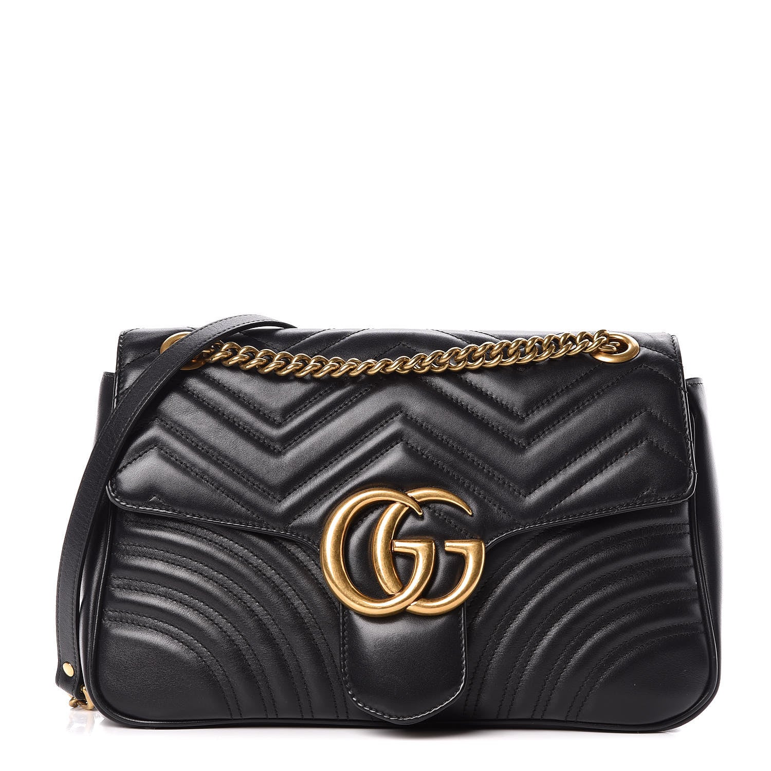 Gucci Calfskin Matelasse Medium GG Marmont Shoulder Bag Black 1 of 13