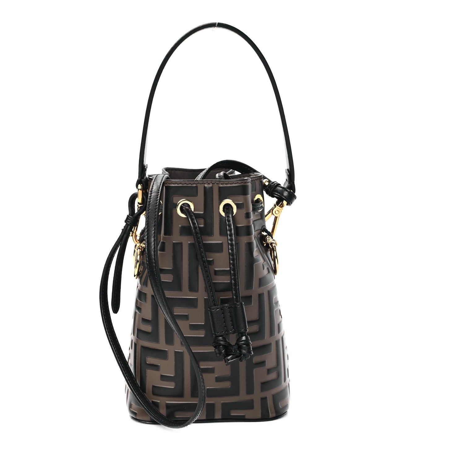 Fendi Vitello Liberty F is Fendi Bi-Color FF 1974 Embossed Mini Mon Tresor Bucket Bag Maya Black 1 of 11