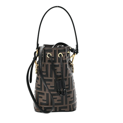 Fendi Vitello Liberty F is Fendi Bi-Color FF 1974 Embossed Mini Mon Tresor Bucket Bag Maya Black 1 of 11
