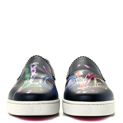 Christian Louboutin Calfskin Womens Loubi Love Flat Sneakers 35.5 Black Multicolor 3 of 13
