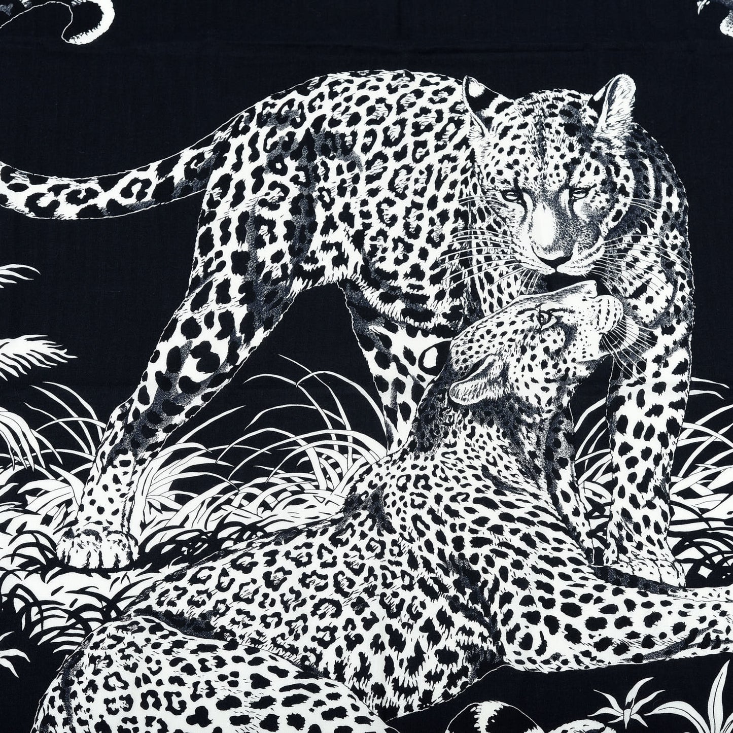 Cashmere Silk Jungle Love Tattoo Shawl 140 Bleu Black White