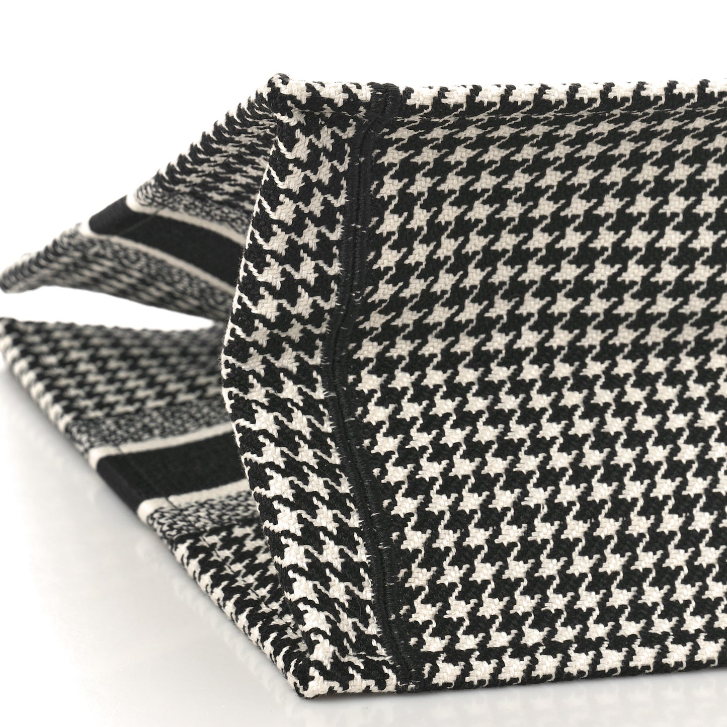 Canvas Houndstooth Embroidered Book Tote Black White