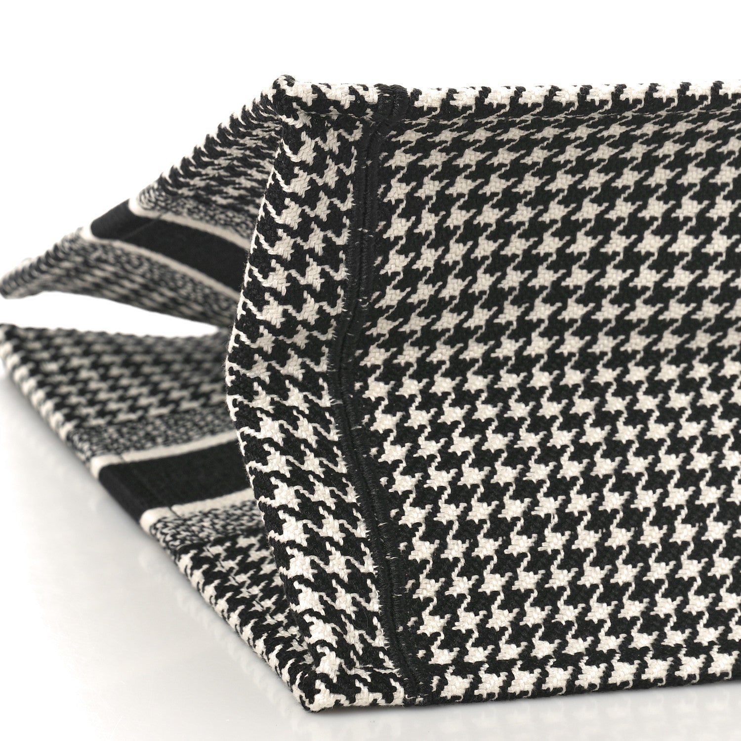 Christian Dior Canvas Houndstooth Embroidered Book Tote Black White 7 of 8