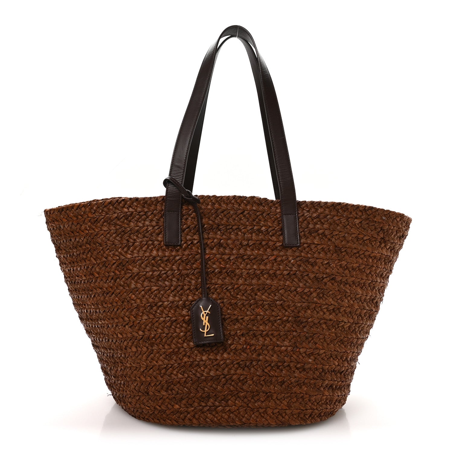 Saint Laurent Raffia Calfskin Medium Panier Tote Dark Chocolate 1 of 10