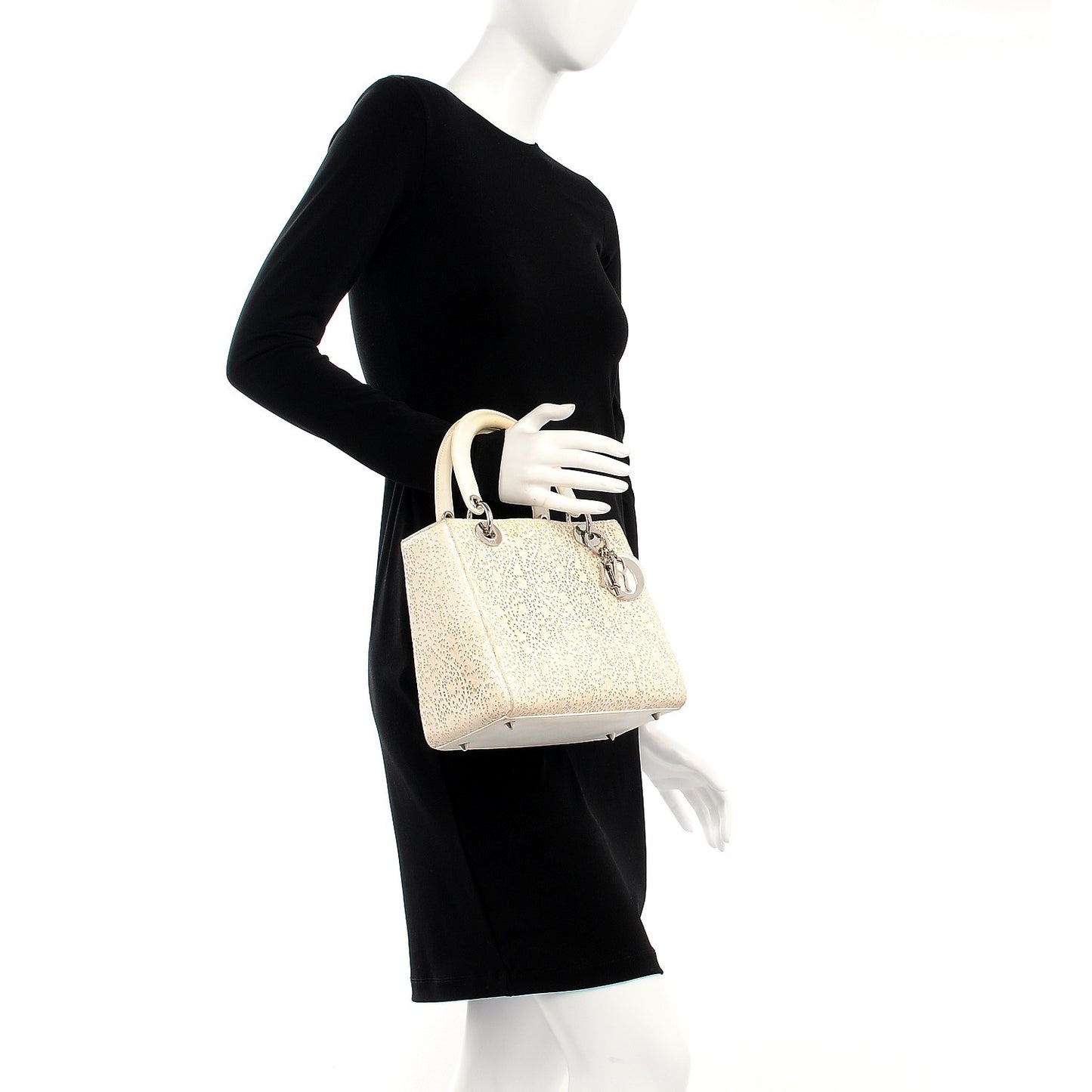 Laced Calfskin Medium Lady Dior Off White