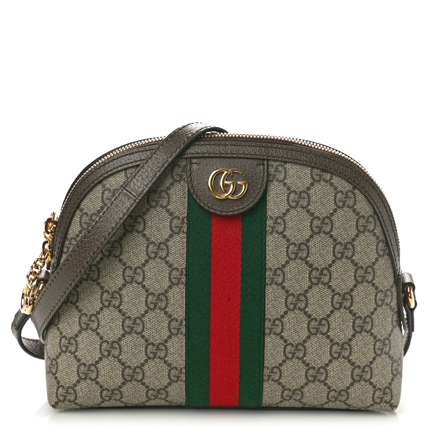Gucci GG Supreme Monogram Textured Dollar Calfskin Web Small Ophidia Dome Shoulder Bag Beige Ebony New Acero 1 of 10