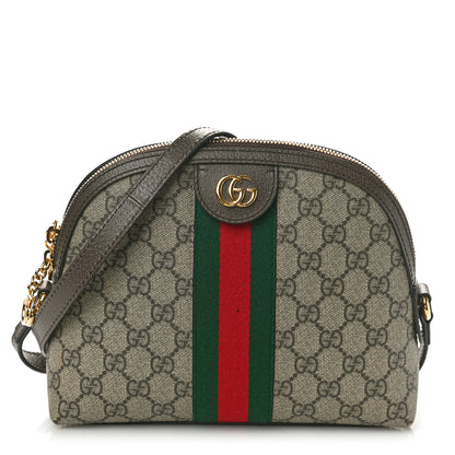 Gucci GG Supreme Monogram Textured Dollar Calfskin Web Small Ophidia Dome Shoulder Bag Beige Ebony New Acero 1 of 10