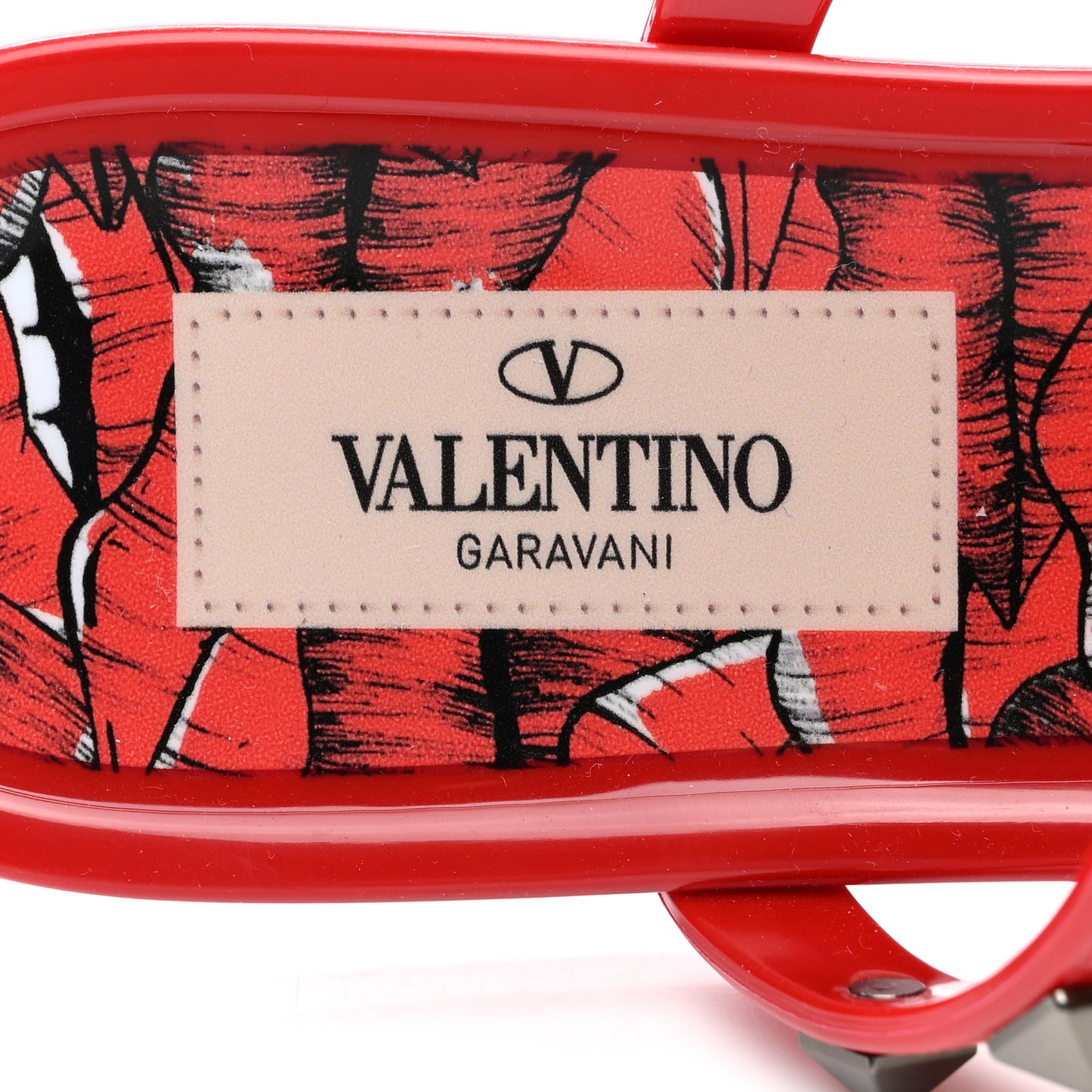 PVC Jelly Printed Rockstud Caged Flat Thong Sandals 36 Red