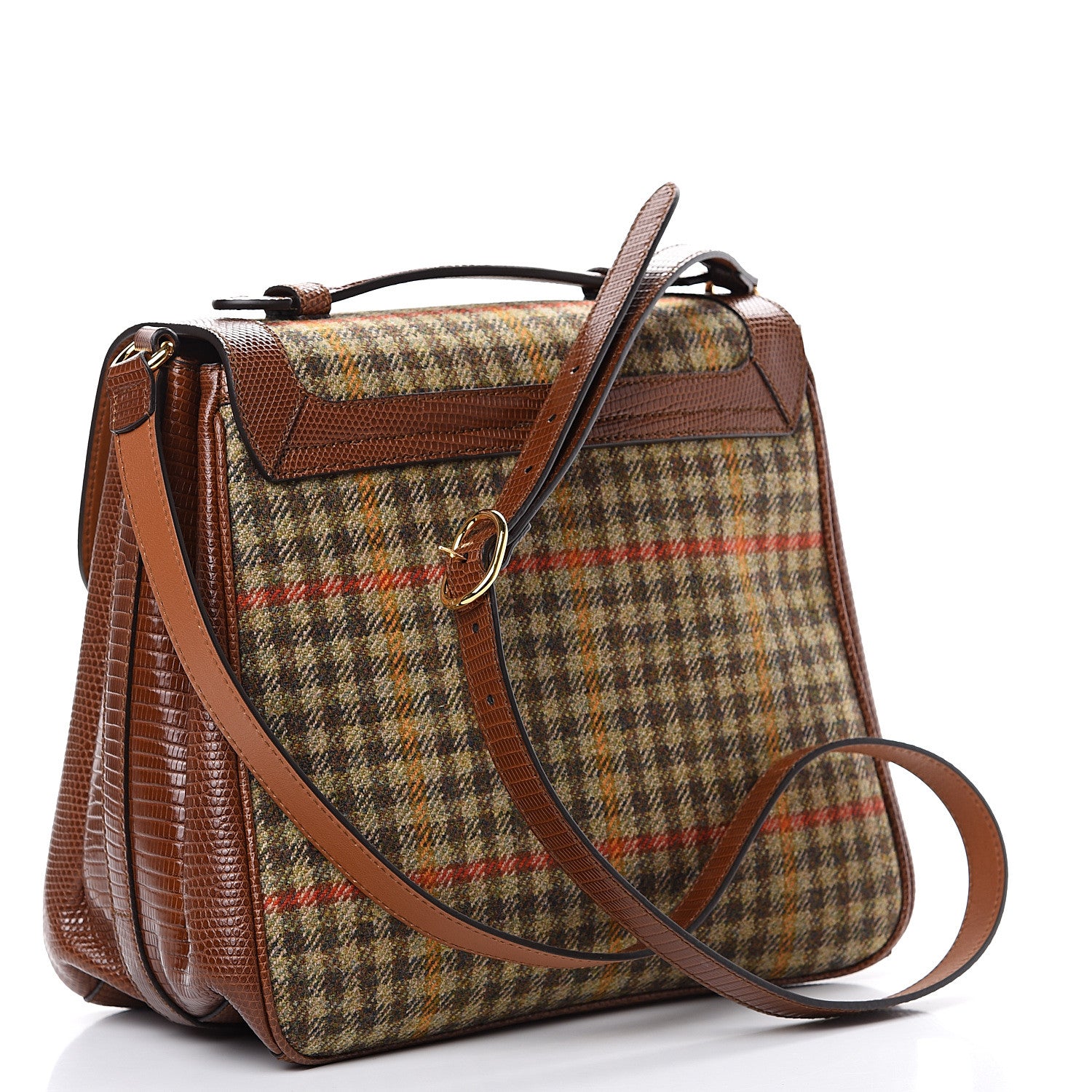 Gucci Tweed Calfskin Lizard Embossed Side Messenger Bag Brown 2 of 11
