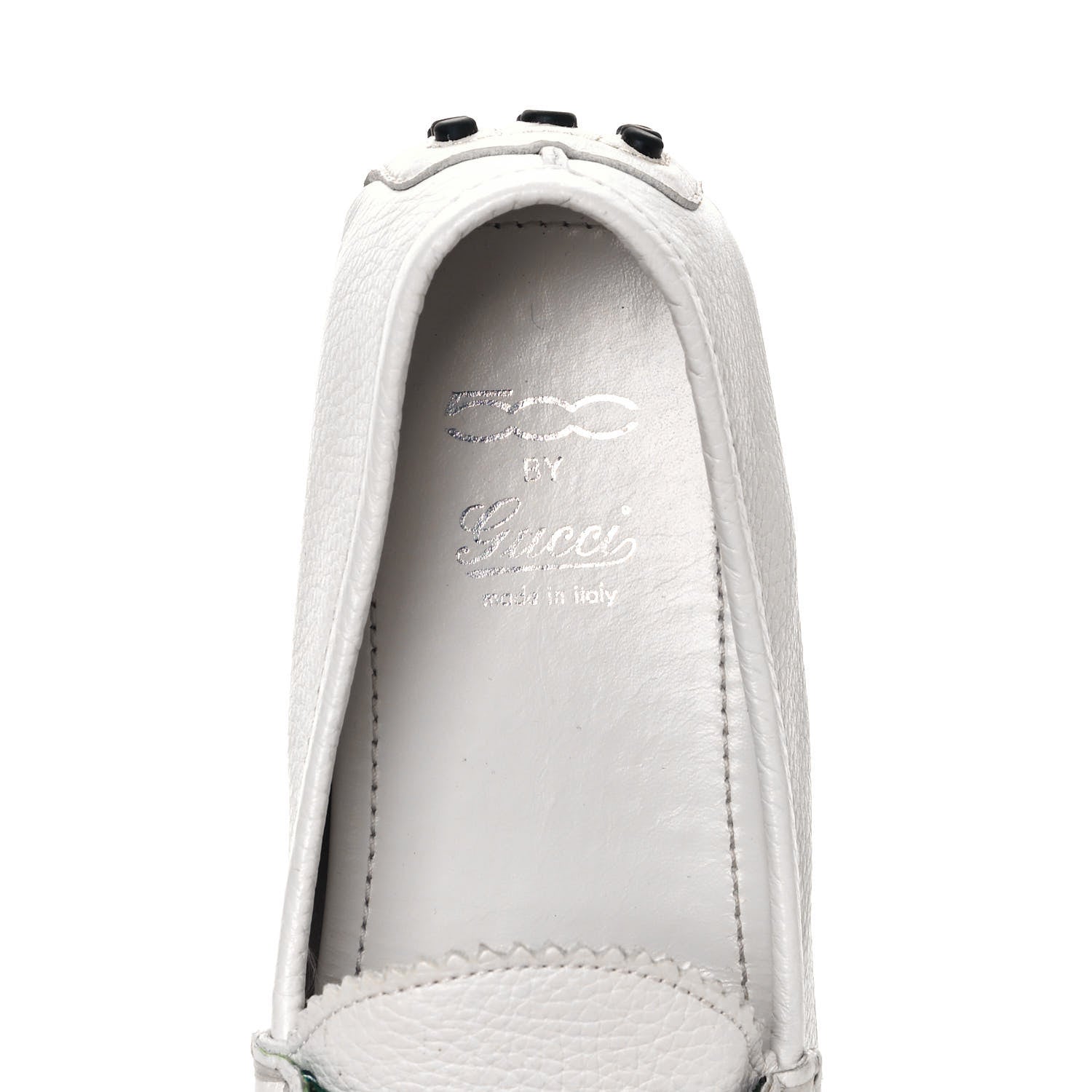 Gucci Calfskin Horsebit Web Womens Driver Loafers 38.5 White 7 of 10