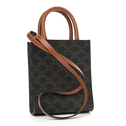 Celine Triomphe Canvas Calfskin Mini Vertical Cabas Tan 3 of 11