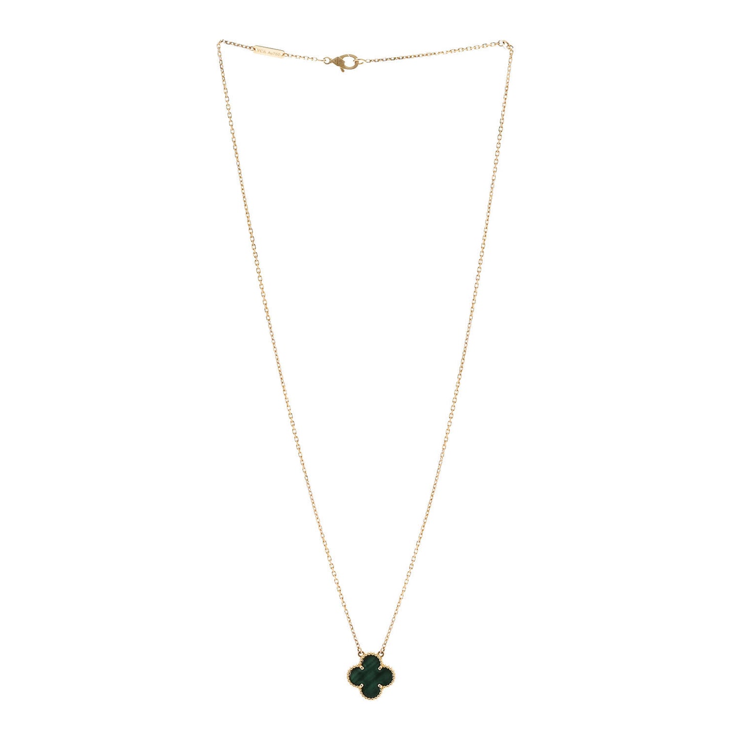 18K Yellow Gold Malachite Vintage Alhambra Pendant Necklace