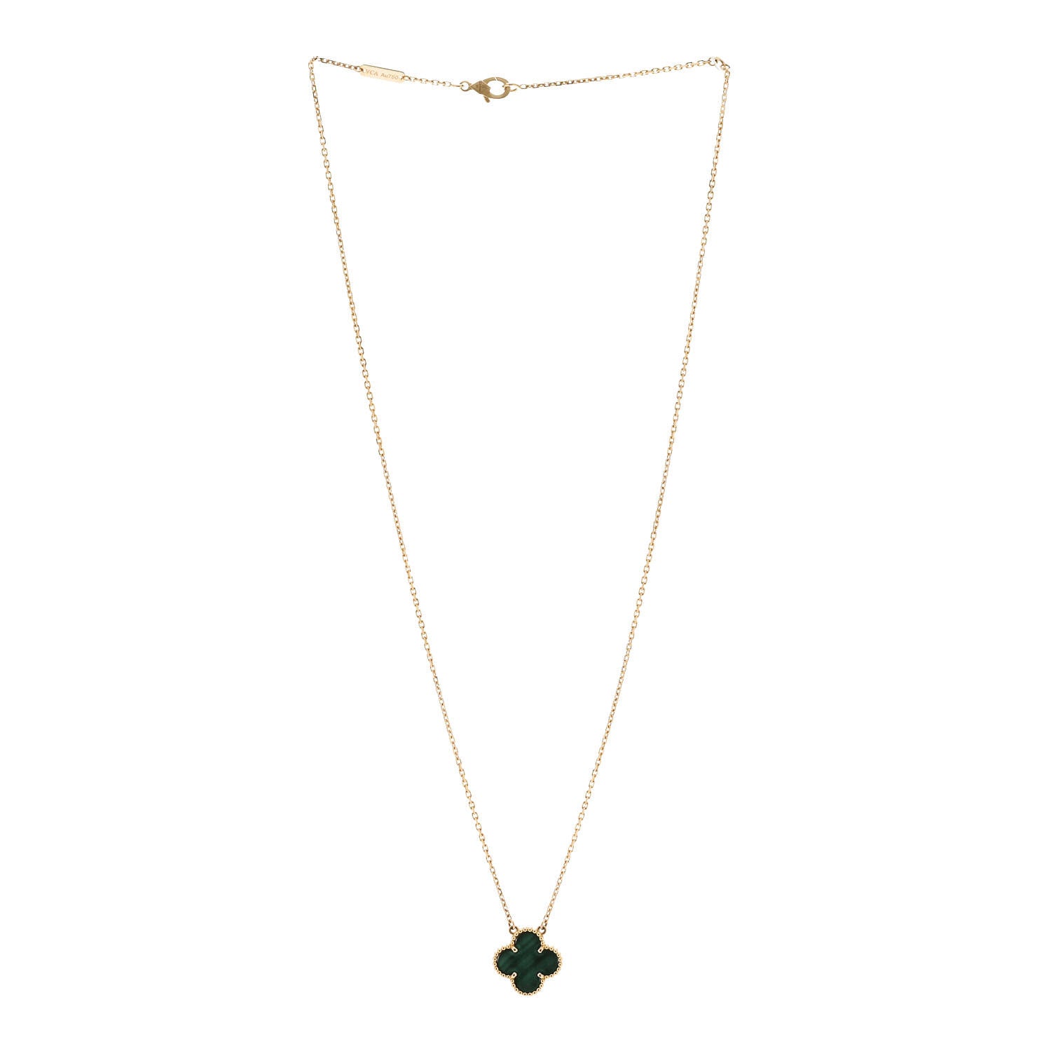 Van Cleef & Arpels 18K Yellow Gold Malachite Vintage Alhambra Pendant Necklace 3 of 5