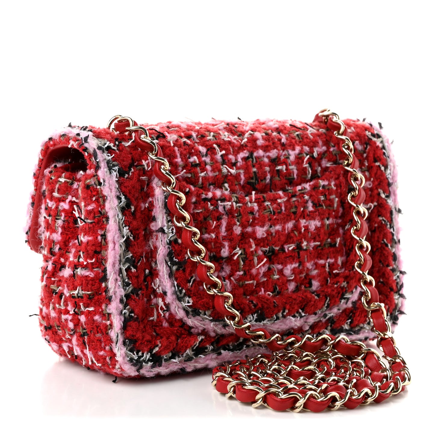 Tweed Quilted Mini Rectangular Flap Red Pink Multicolor