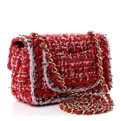 Chanel Tweed Quilted Mini Rectangular Flap Red Pink Multicolor 3 of 10