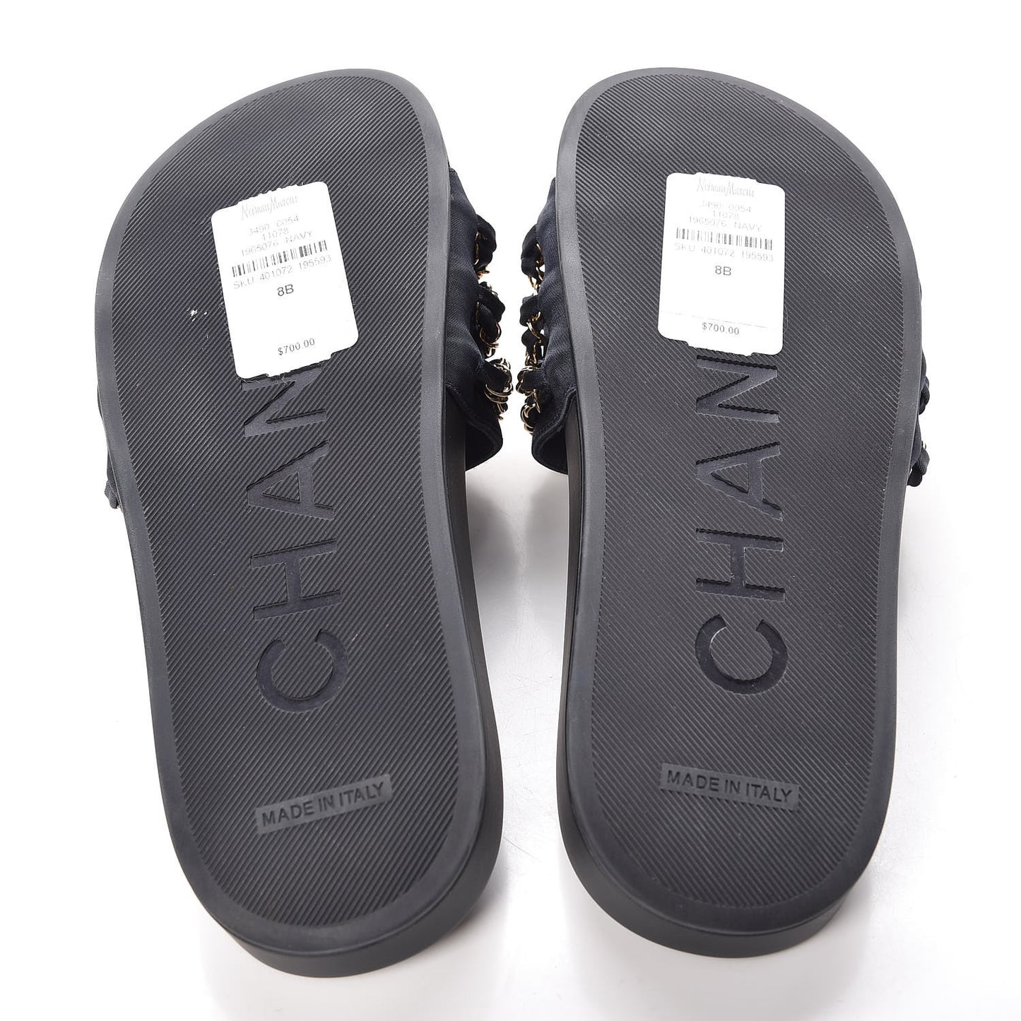 Canvas Chain Flat Sandals 38 Marine