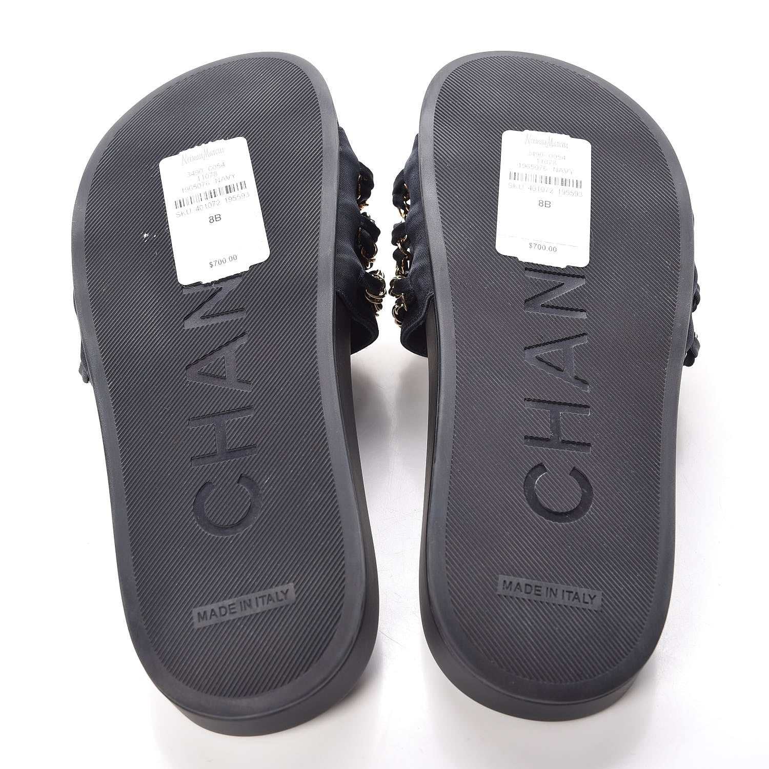 Chanel Canvas Chain Flat Sandals 38 Marine 5 of 11