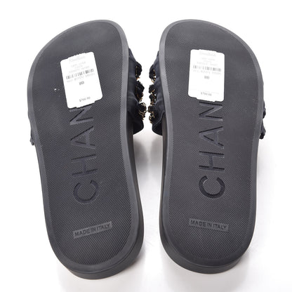 Chanel Canvas Chain Flat Sandals 38 Marine 5 of 11