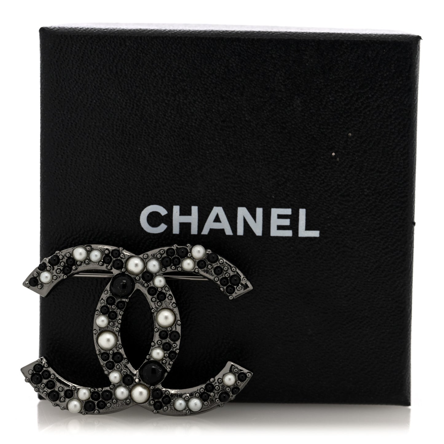 Ruthenium Pearl Large CC Brooch Black