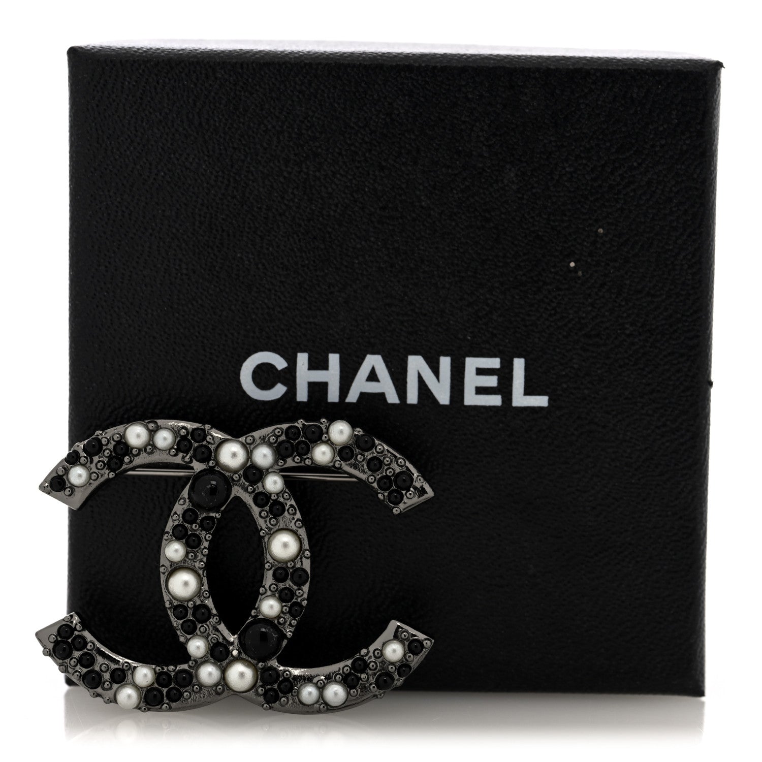 Chanel Ruthenium Pearl Large CC Brooch Black 4 of 4