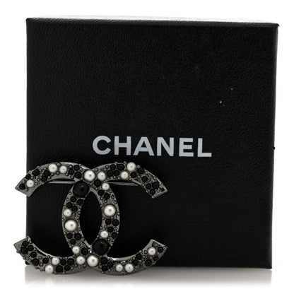 Chanel Ruthenium Pearl Large CC Brooch Black 4 of 4