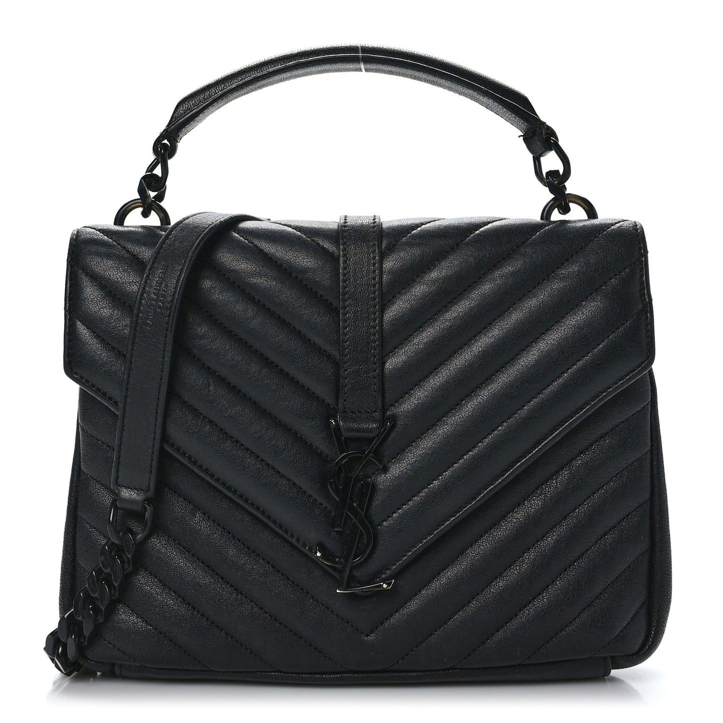 Sheepskin Matelasse Chevron Monogram Monochrome Medium College Bag Black