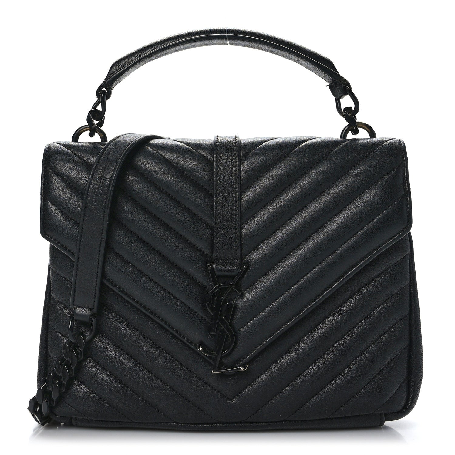 Saint Laurent Sheepskin Matelasse Chevron Monogram Monochrome Medium College Bag Black 1 of 9
