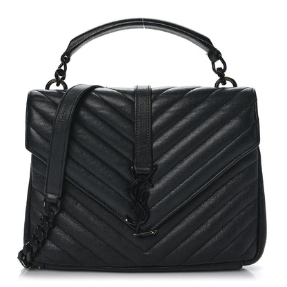 Saint Laurent Sheepskin Matelasse Chevron Monogram Monochrome Medium College Bag Black 1 of 9