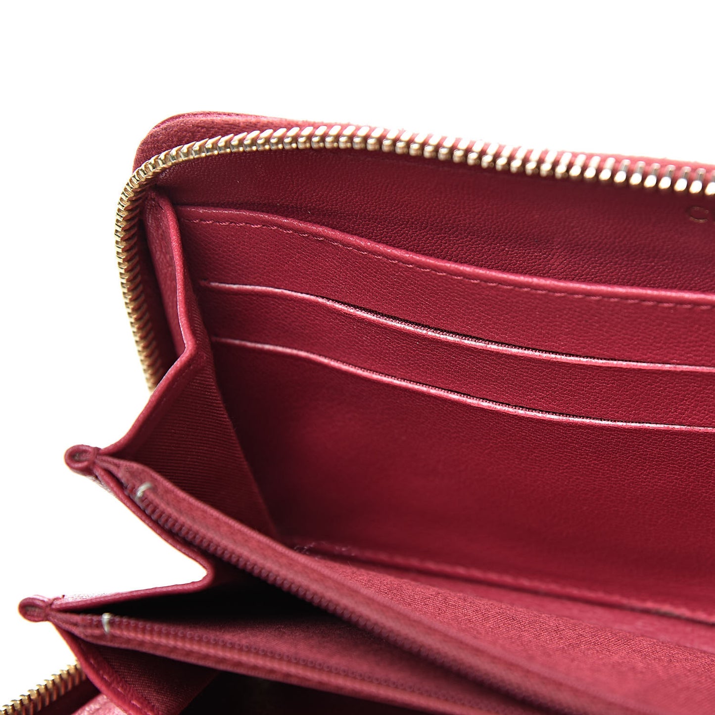 Sheepskin Chevron Quilted Mademoiselle Vintage Zip Around Wallet Dark Pink