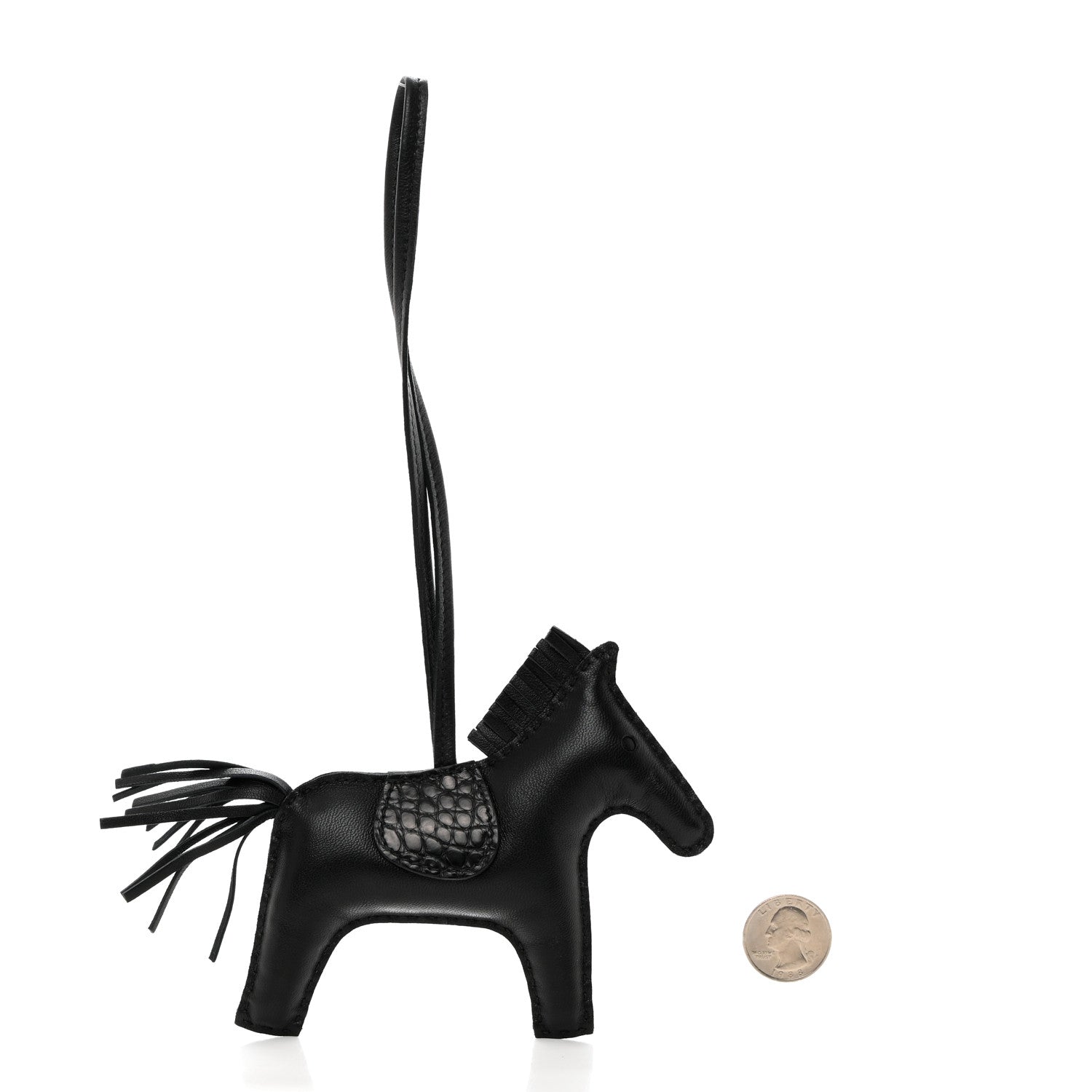 Hermes Milo Lambskin Matte Alligator Touch Grigri Rodeo Horse Bag Charm MM So Black 2 of 5