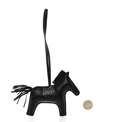 Hermes Milo Lambskin Matte Alligator Touch Grigri Rodeo Horse Bag Charm MM So Black 2 of 5
