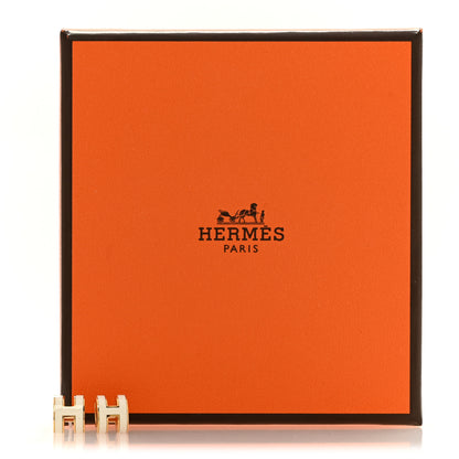 Hermes Gold Lacquered Mini Pop H Earrings White 5 of 5