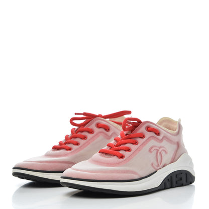 Chanel Lycra Fabric CC Sneakers 37.5 White Red 3 of 15