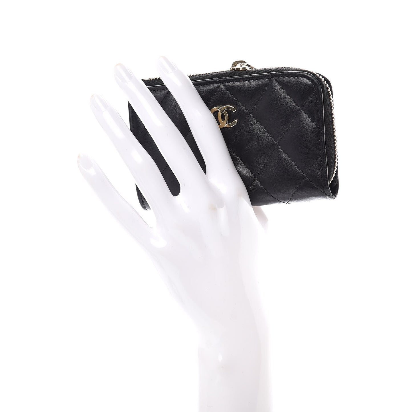 Lambskin Quilted Key Holder Case Black
