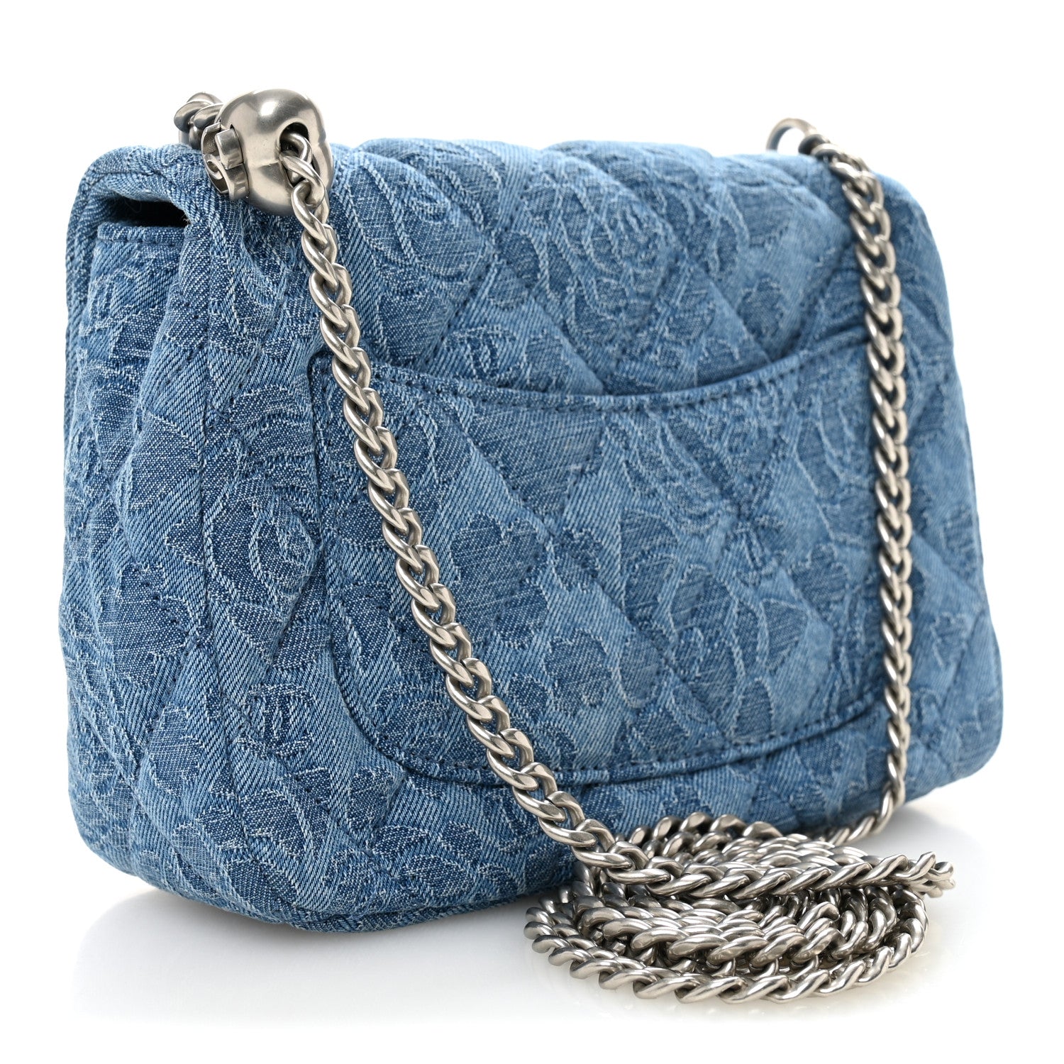Chanel Denim Quilted Camellia Sweetheart Mini Flap Blue 3 of 10