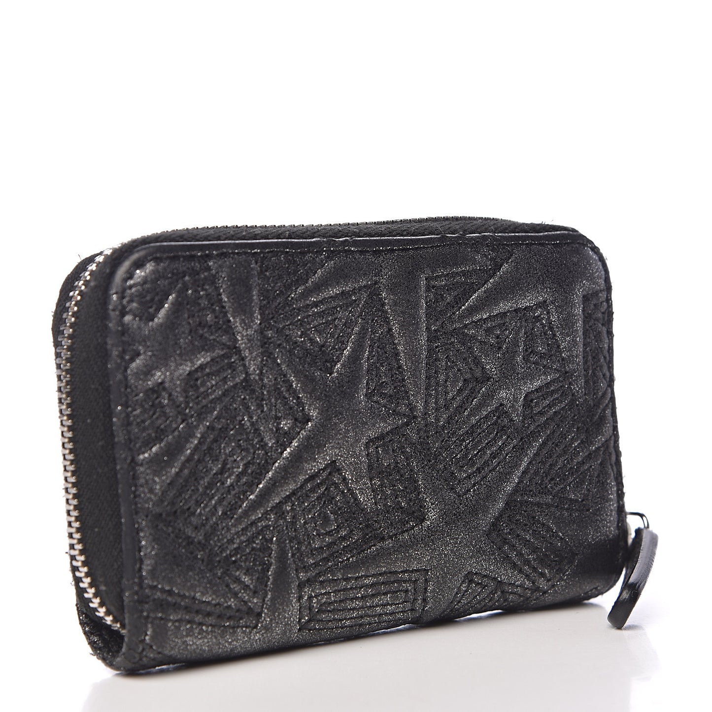 Metallic Lambskin Star Embossed Coin Purse Case Dark Grey