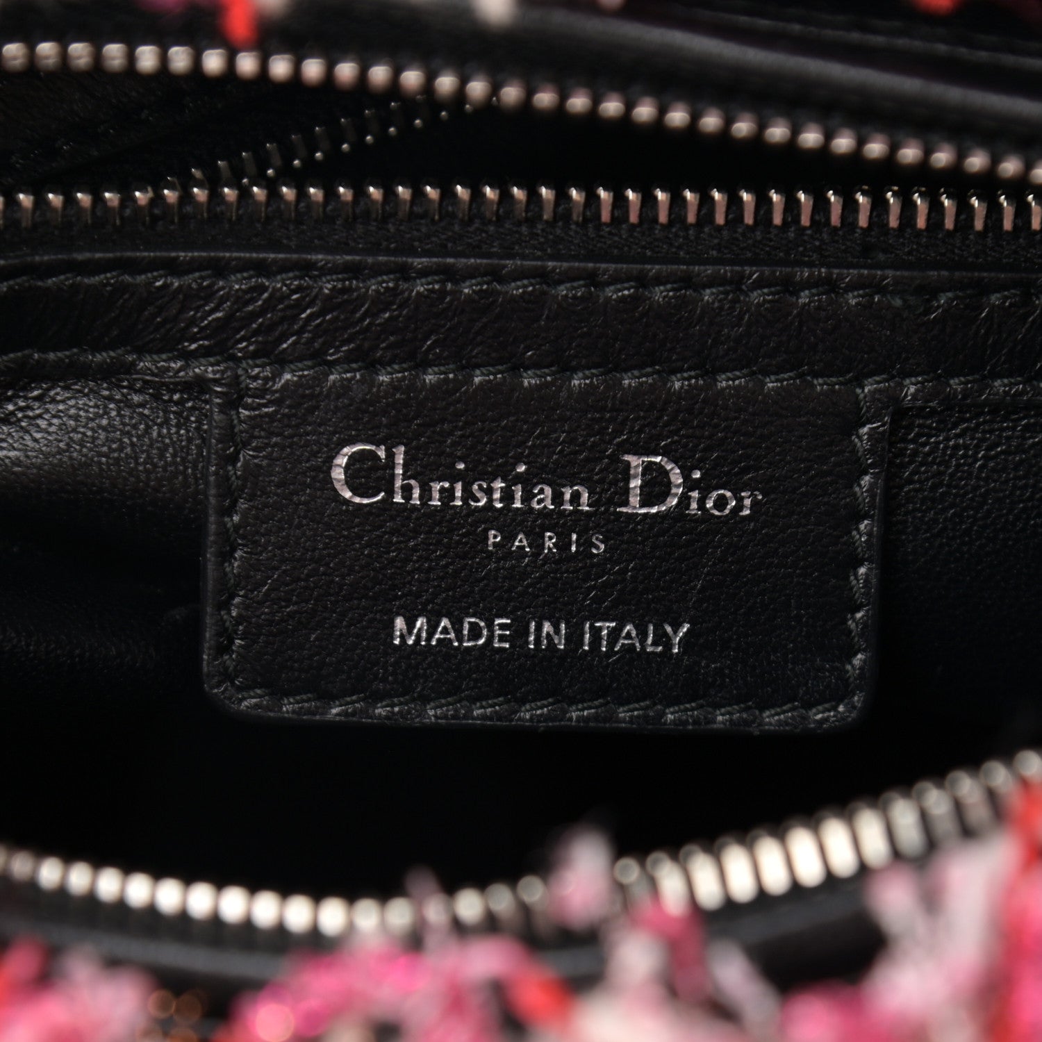 Christian Dior Tweed Fringe Cannage Embroidered Medium Lady Dior Pink Black Multicolor 6 of 13