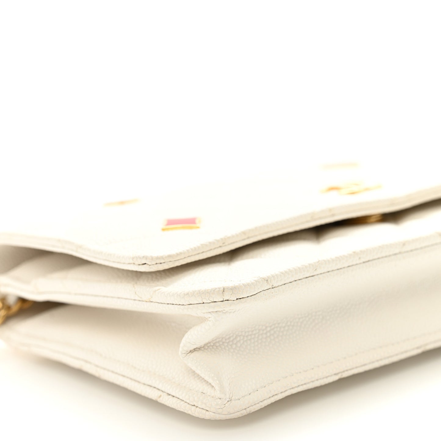 Caviar Quilted Enamel Coco Casino Wallet On Chain WOC White